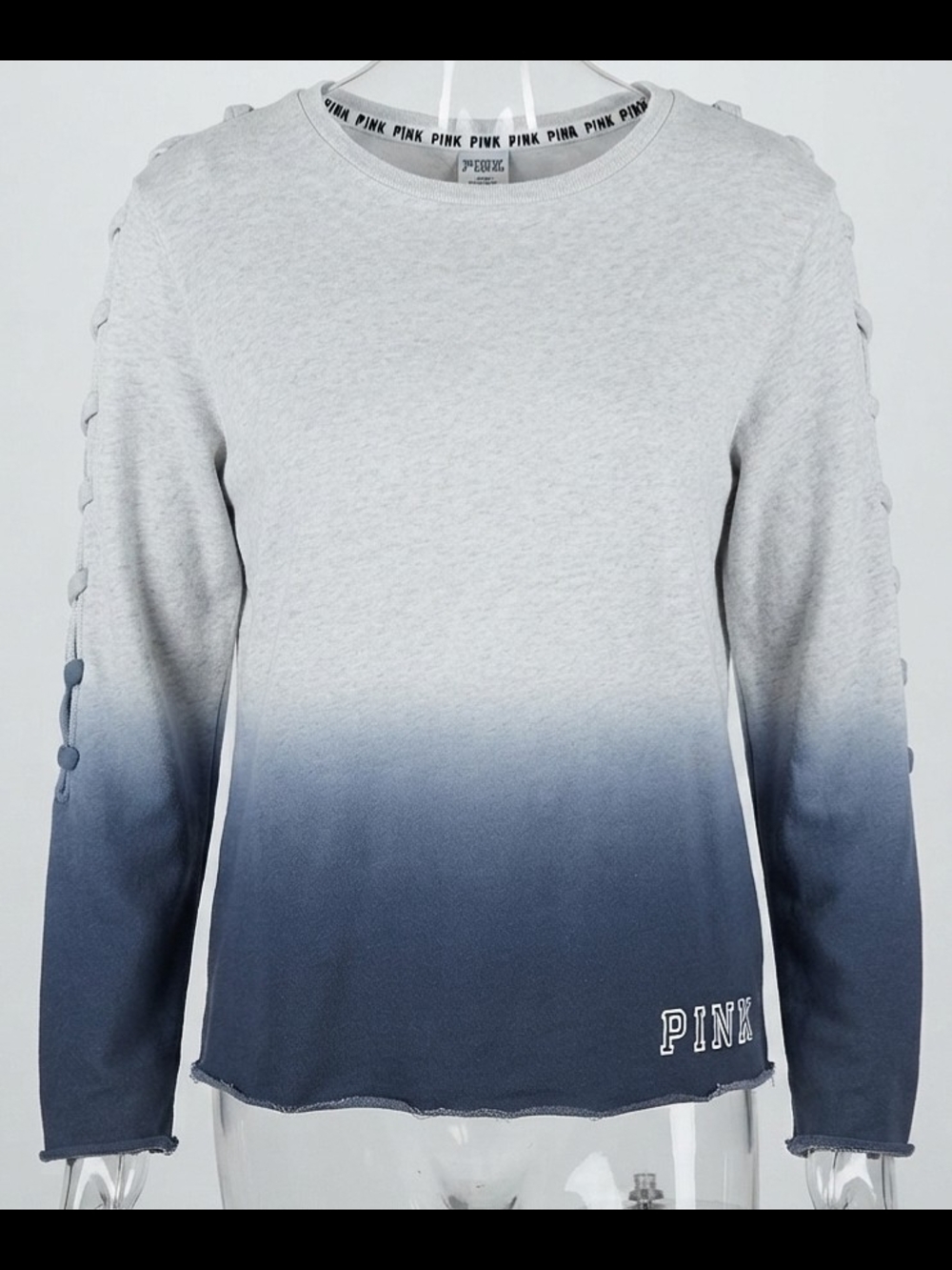 PINK Victoria's Secret Ombre Crew Neck Sweatshirt with Lace-Up Sleeve Detail